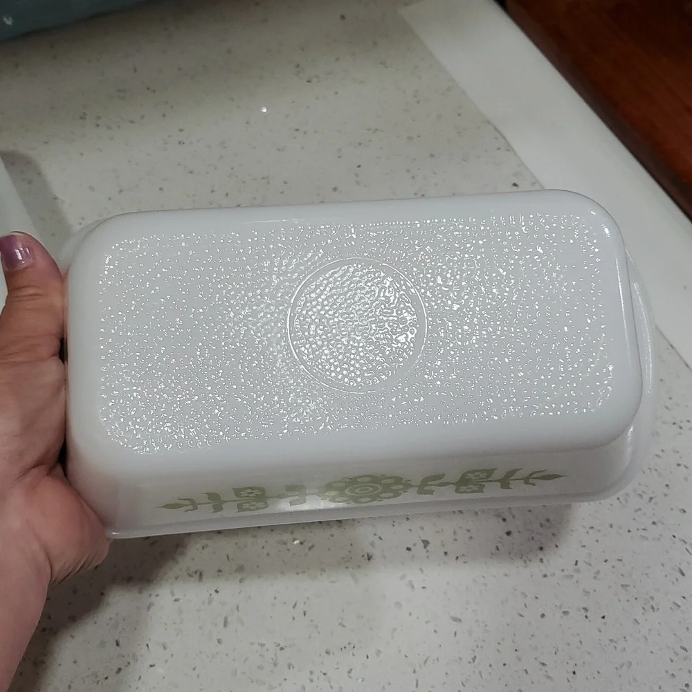 Vintage White and Green Bakeware Dish Floral Design
